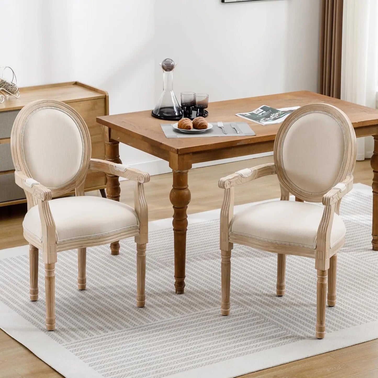 French Round Back Upholstered Dining Chairs Set 2 Solid Wood