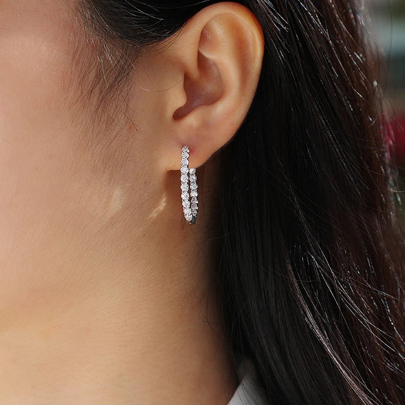 JIUZUAN Moissanite Hoop Earrings 925 Sterling Silver Gold Plated