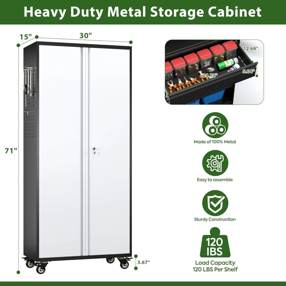 High-concerned Metal Garage Storage Cabinet On Wheels With 1 Drawer