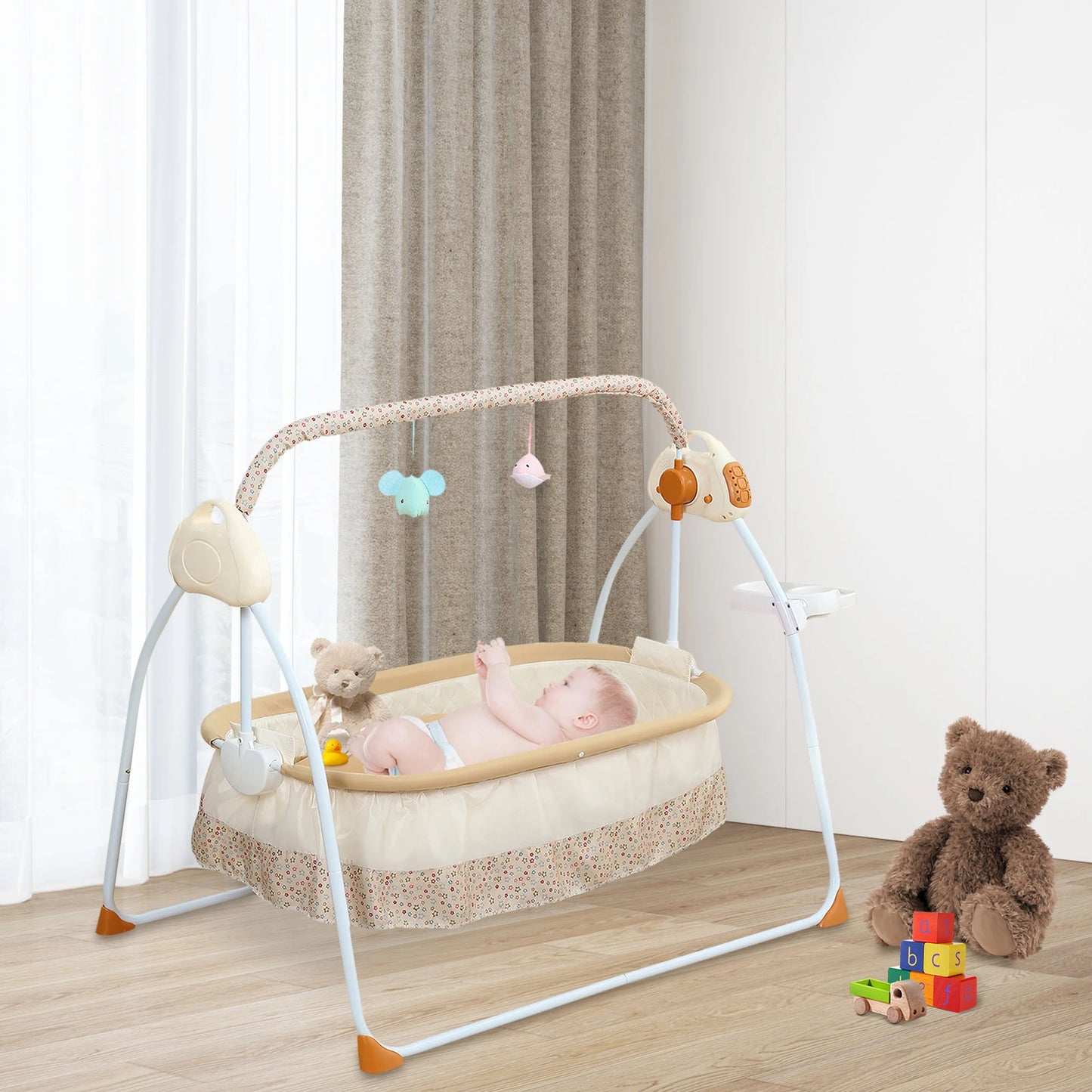 Foldable Electric Baby Cradle With Music Dual Control Mosquito Net