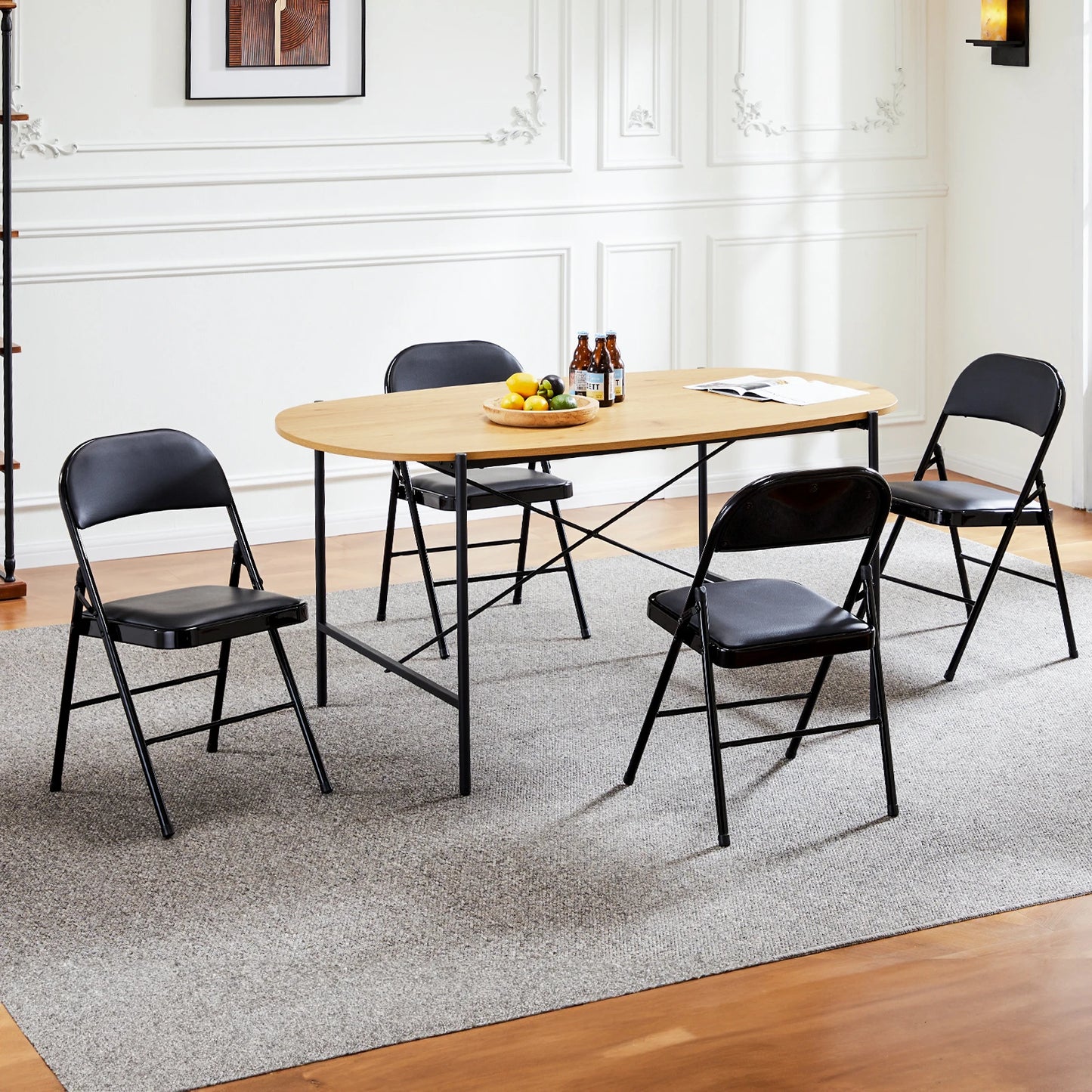 JHK Leather Padded Folding Chairs 4 Pack For Home Office