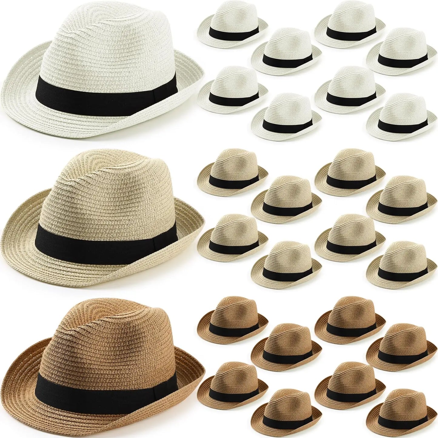 XMSJ Straw Fedora Hat Unisex Panama Rollup Wedding