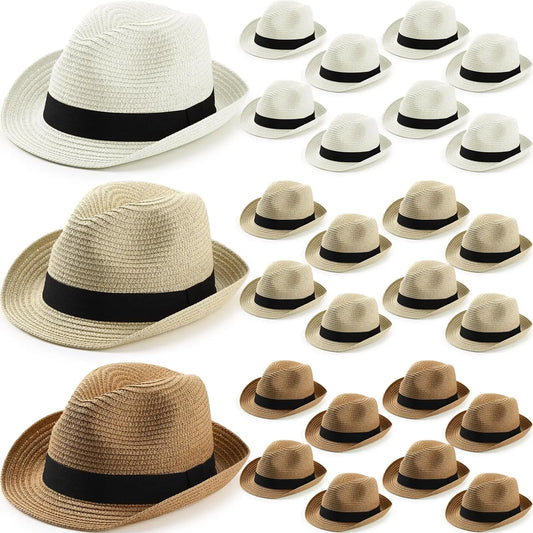 XMSJ Straw Fedora Hat Unisex Panama Rollup Wedding