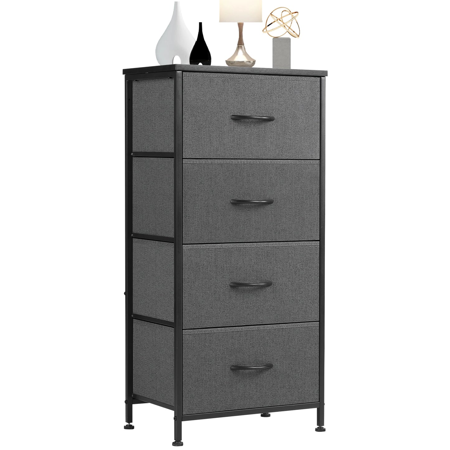 JHK Modern Dresser With Four Fabric Drawers Steel Frame