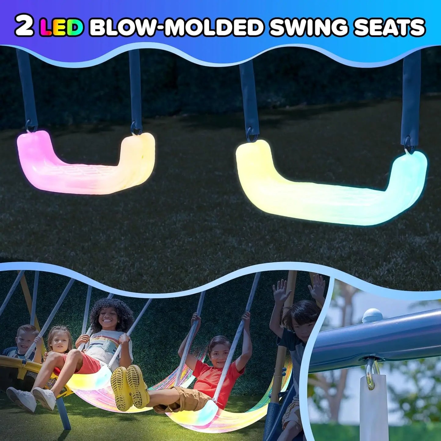 Outdoor Kids Swing Set With LED Swings And Slide Playset