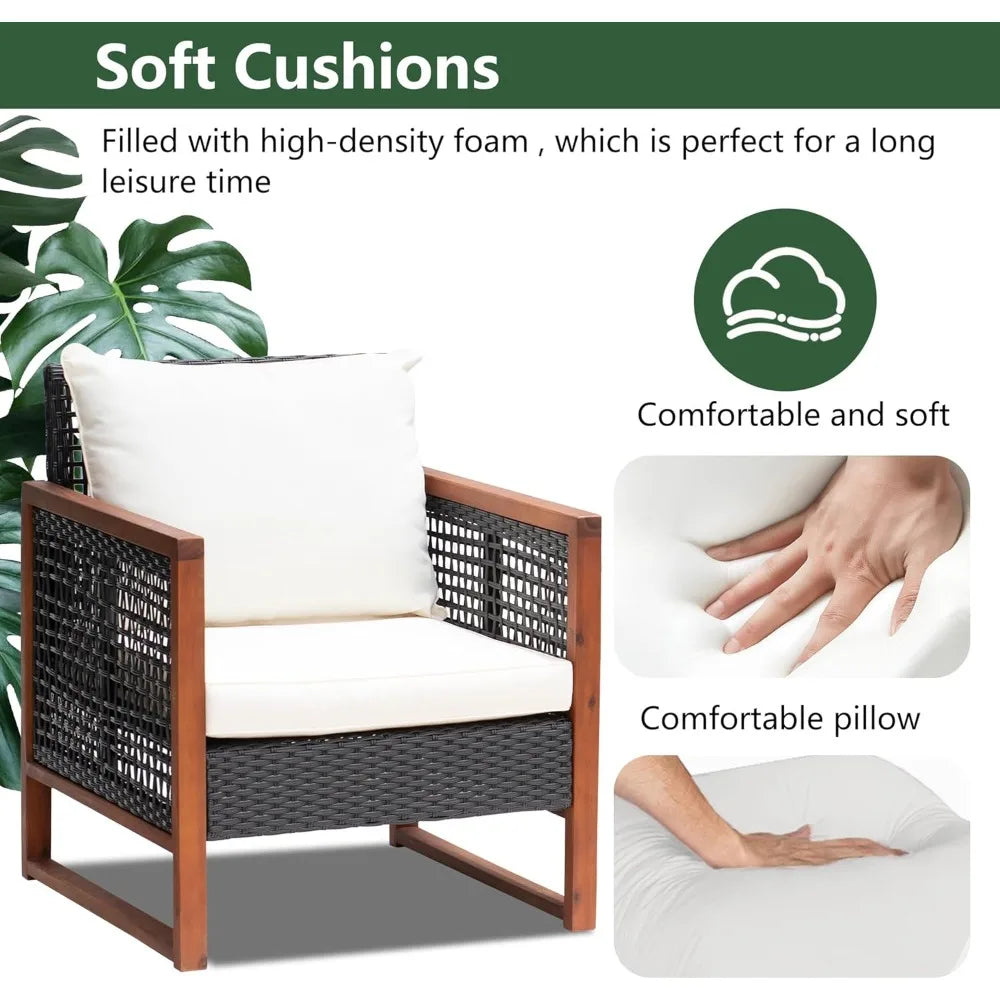 Modern Rattan Bistro Patio Set With Acacia Wood Frame