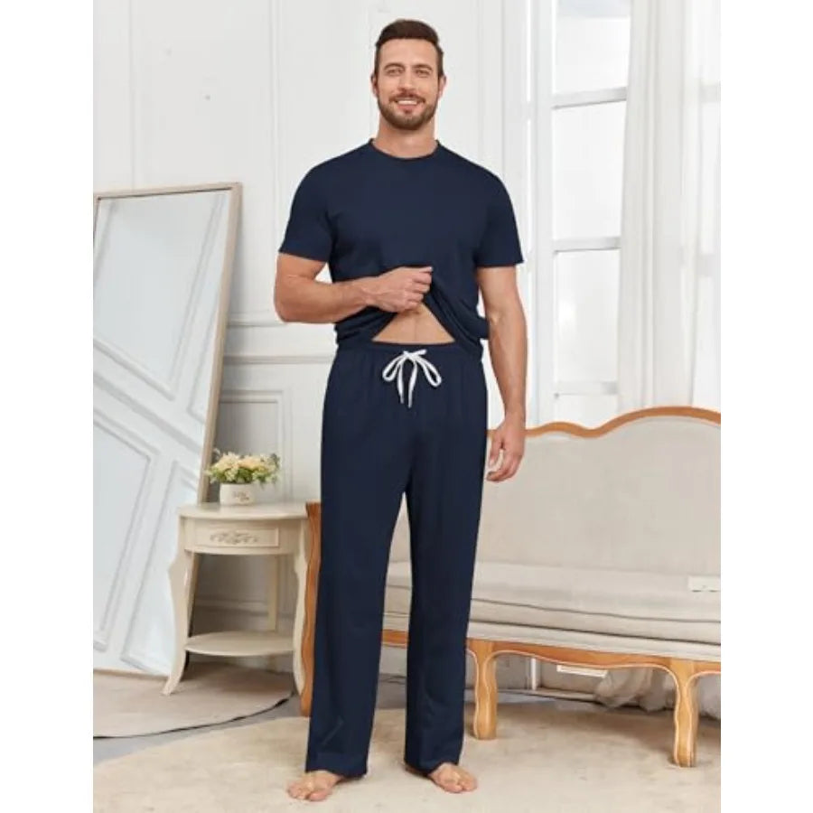 Men's 3 Piece Pajama Set Lounge Sleepwear With Pockets