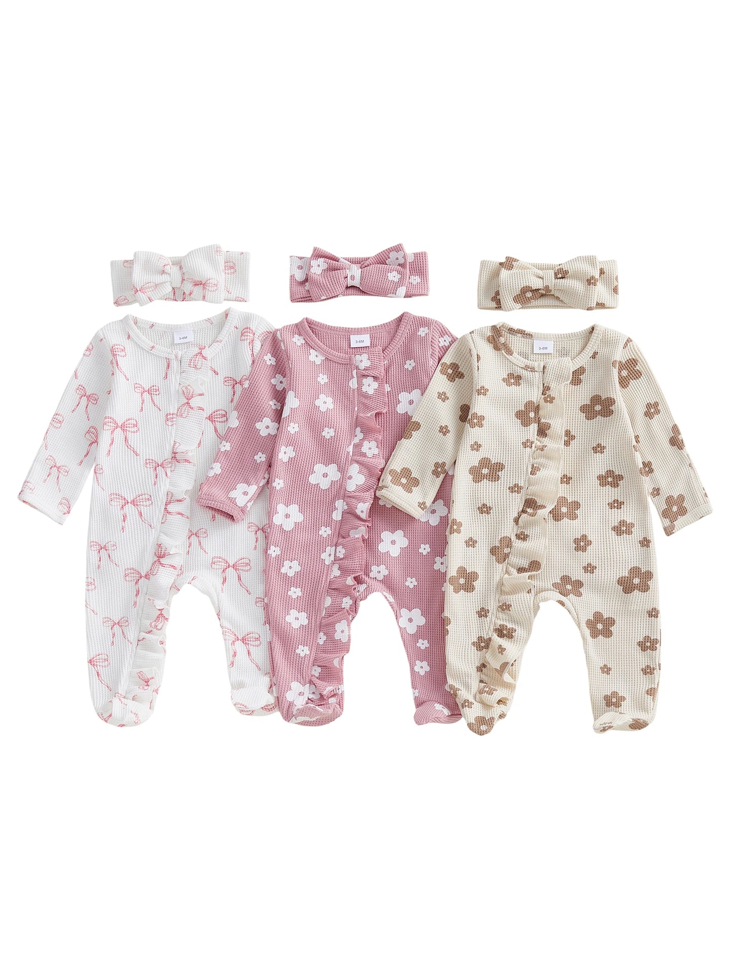 Adorable Baby Girl Floral Print Footie Jumpsuit With Headband