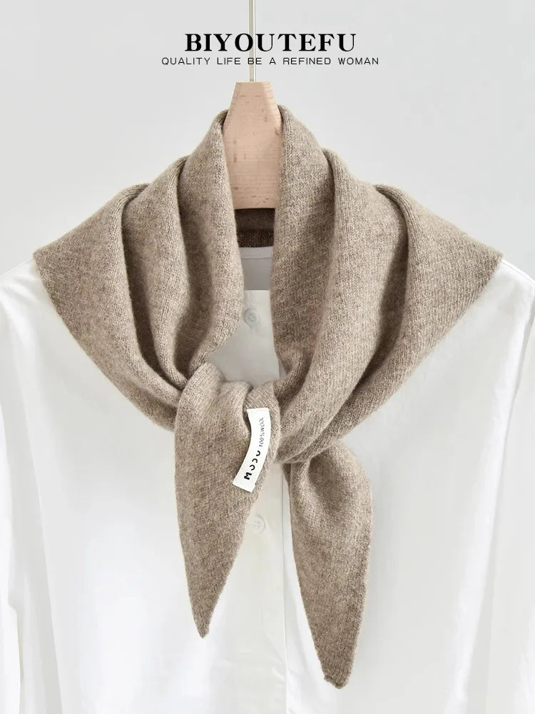 Australian Wool Knitted Triangle Scarf Shawl For Women Warm Winter