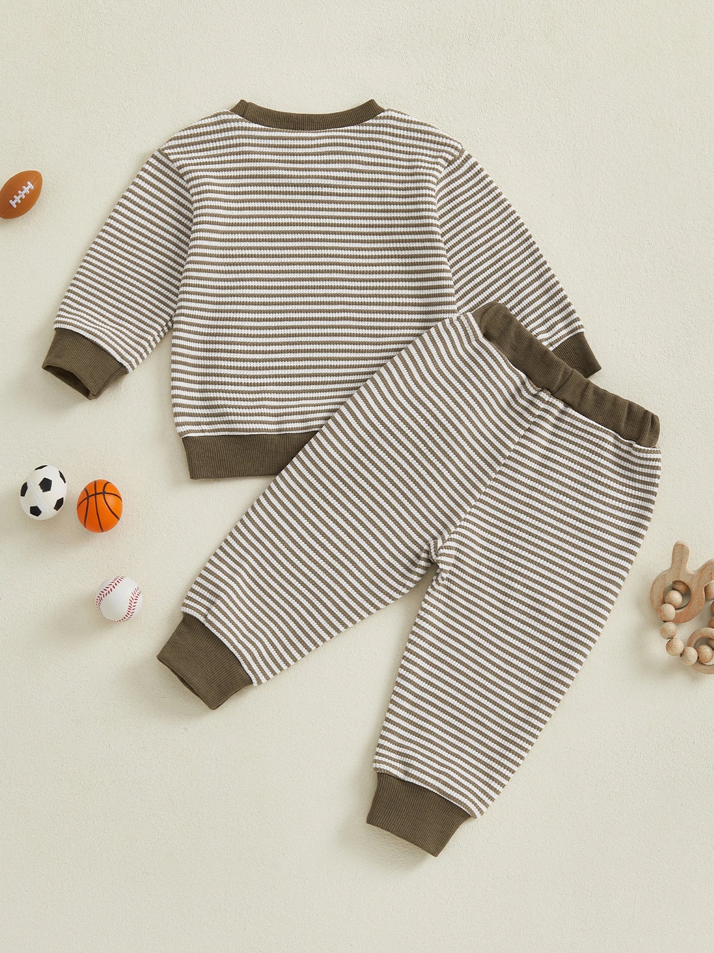 NONECN Toddler Boy 2-Piece Striped Sweatshirt And Elastic Pants Set