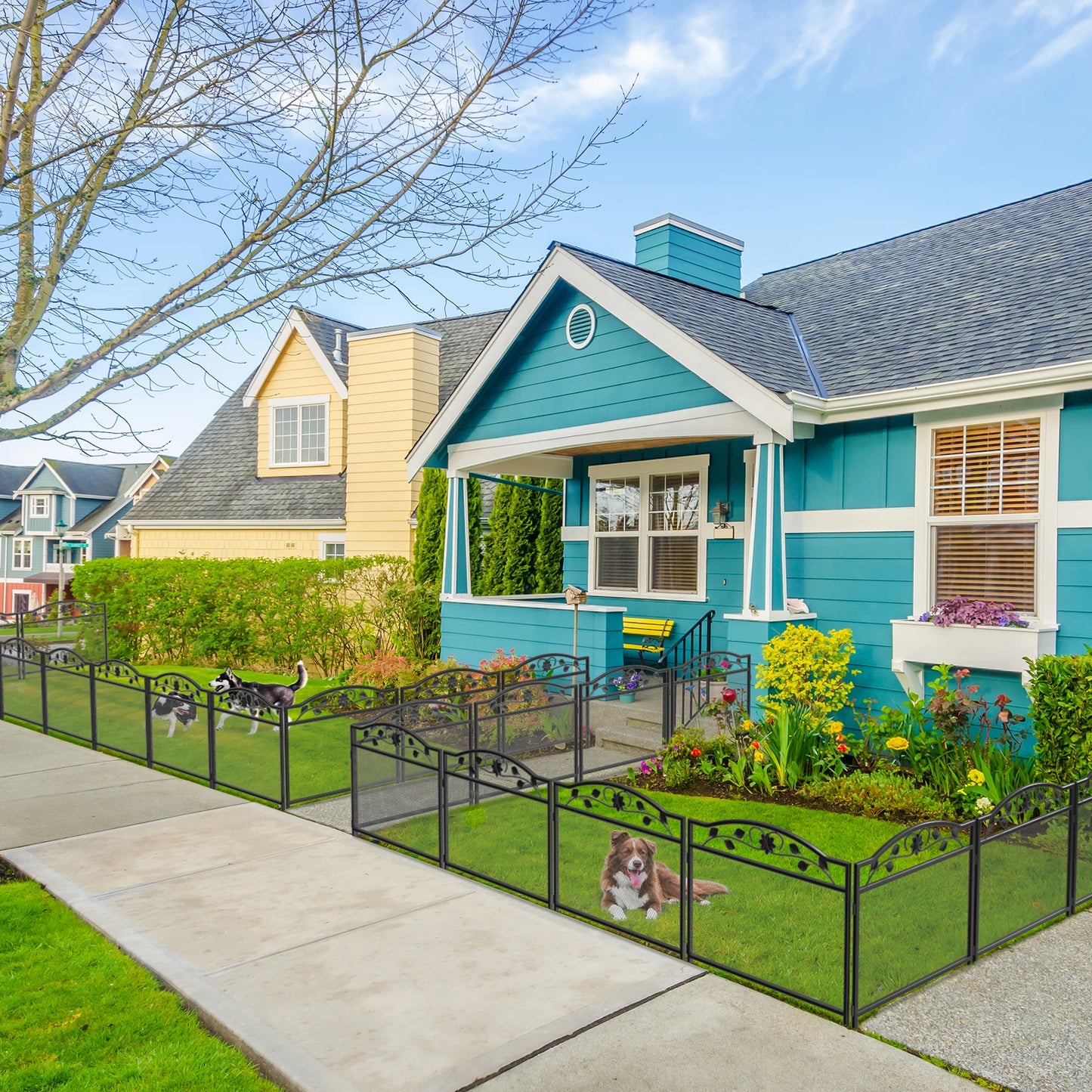 Feature Heavy Duty Garden Fence Panel 5 Pack Metal Iron