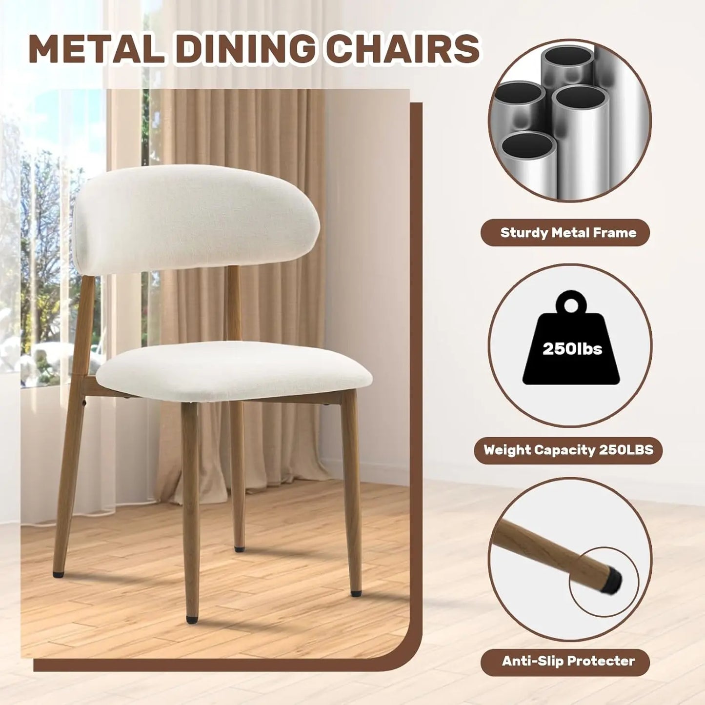 Set Of 2 Dining Chairs With Metal Frame And Upholstery