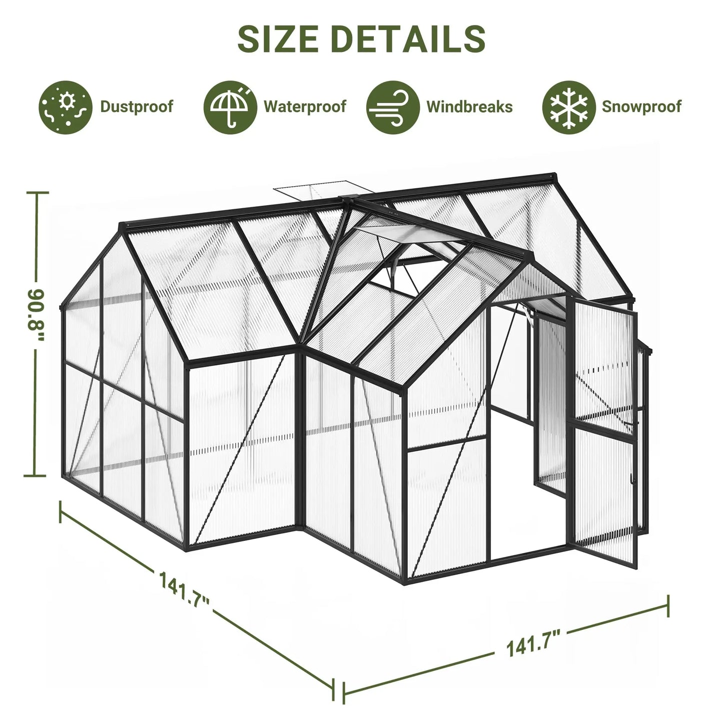 VIWAT T Shape Polycarbonate Greenhouse With Aluminum Frame