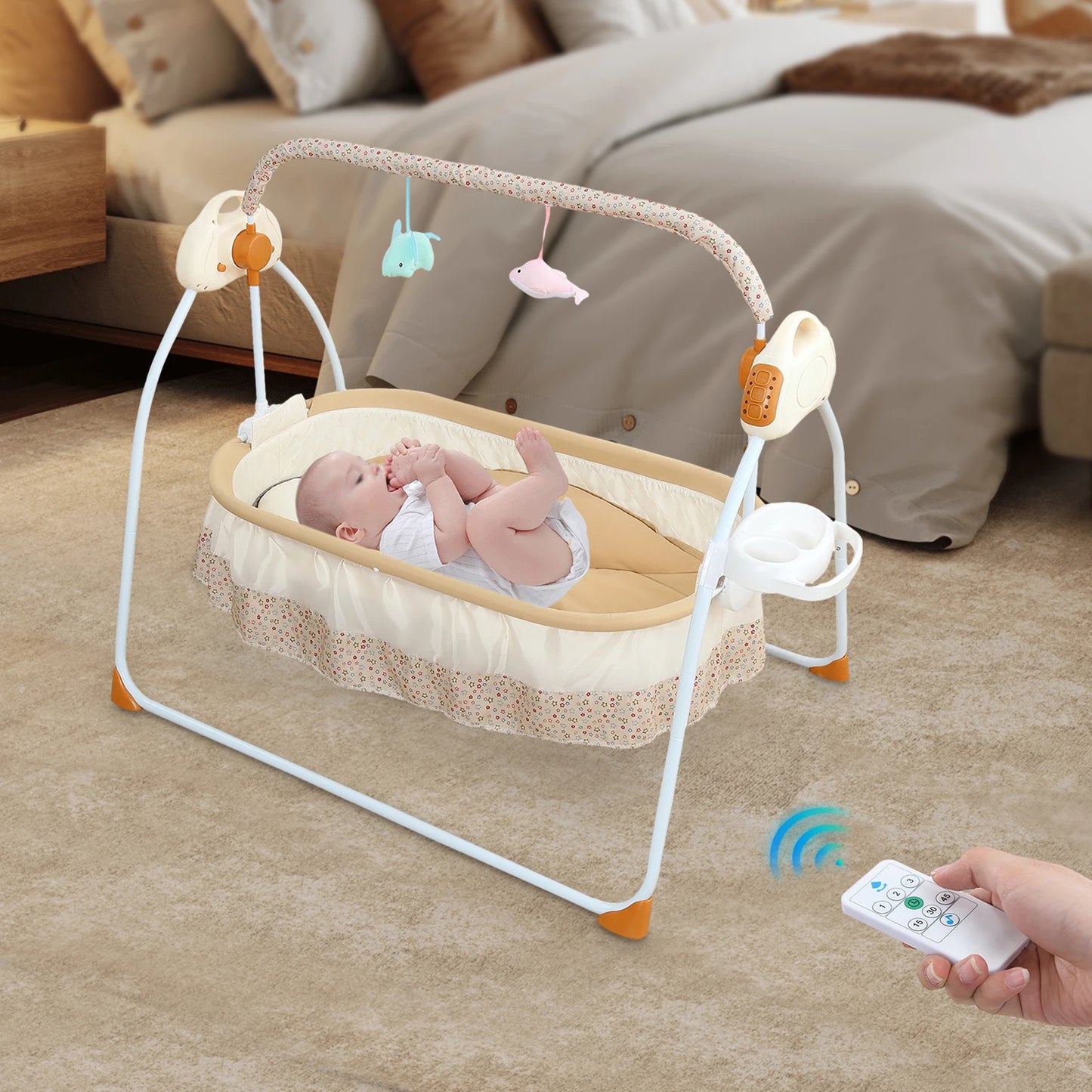 Foldable Electric Baby Cradle With Music Dual Control Mosquito Net