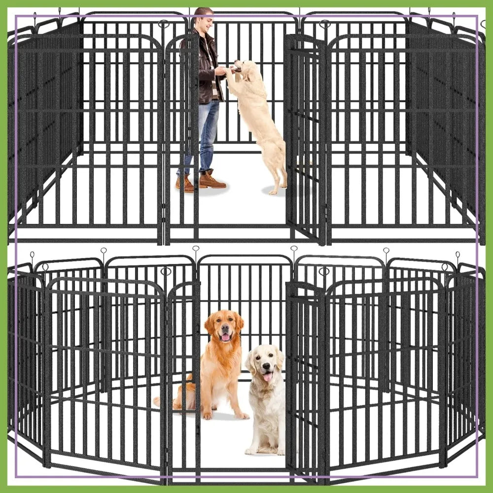 Heavy Duty Dog Playpen Portable Fence Solid Iron Crossbars RV Camping