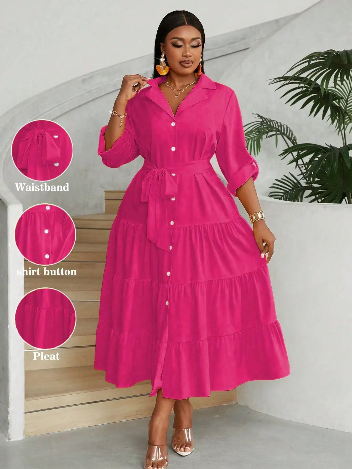 Casual Front Button Shirt Dress Maxi For Women Everyday Wear