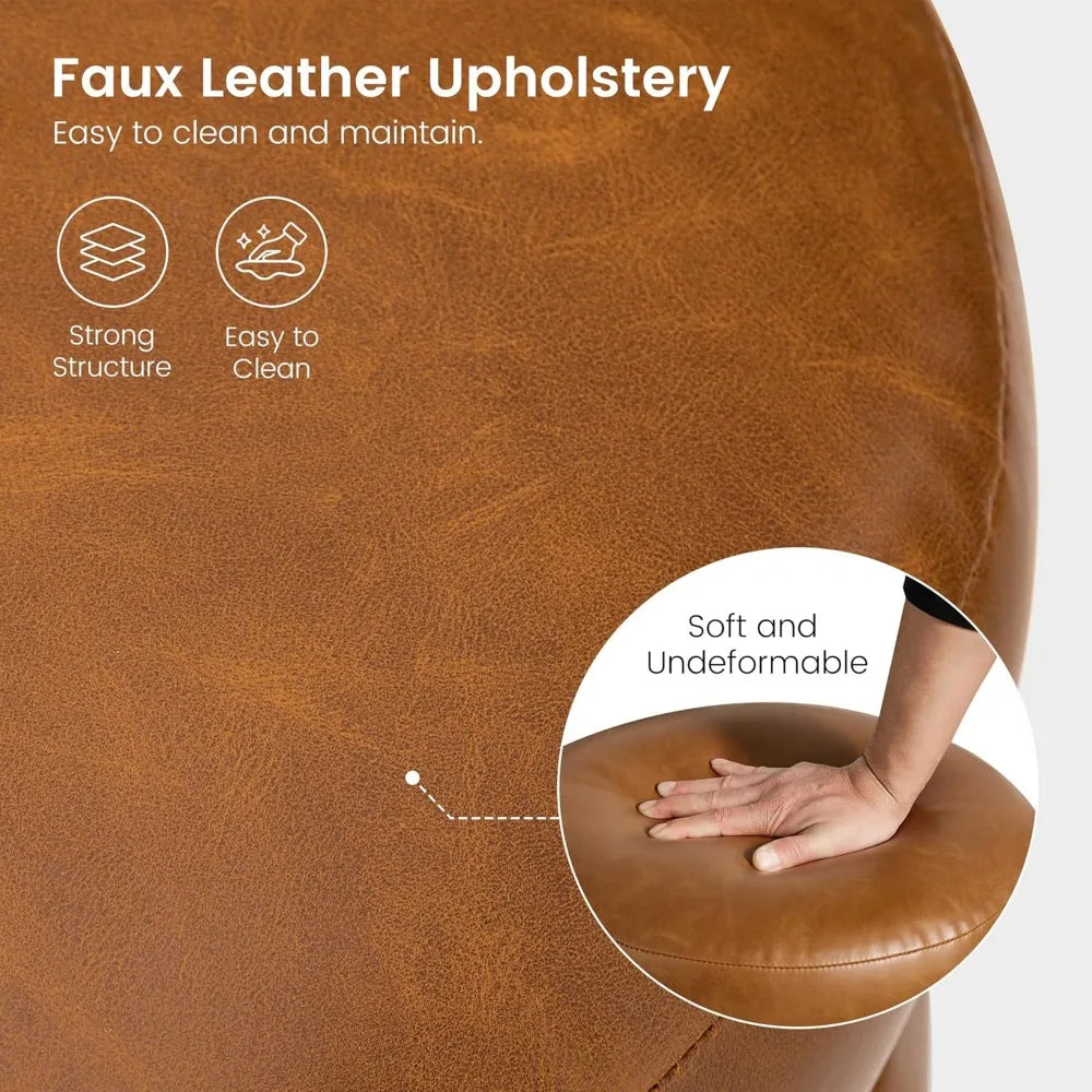 DAFIFY Round PU Leather Storage Vanity Ottomans Set of 2