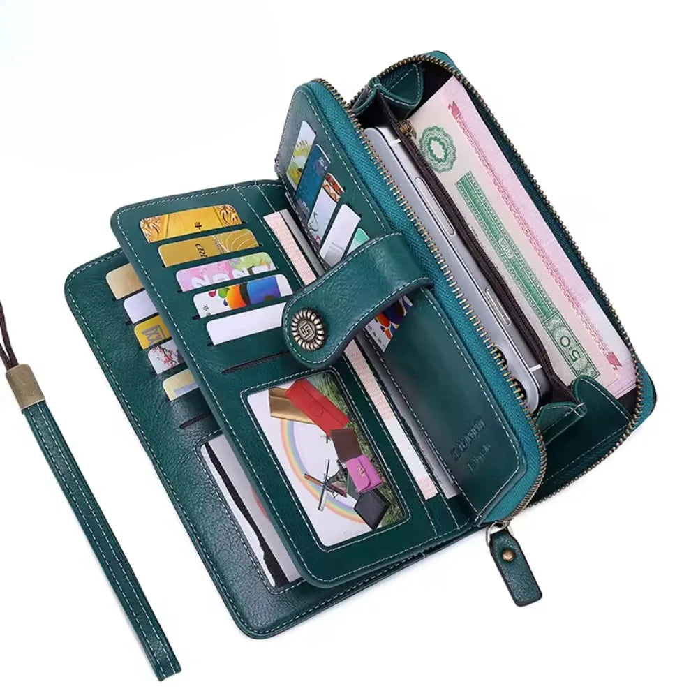 NONECN Anti-Theft PU Leather Women Wallet Long Zipper