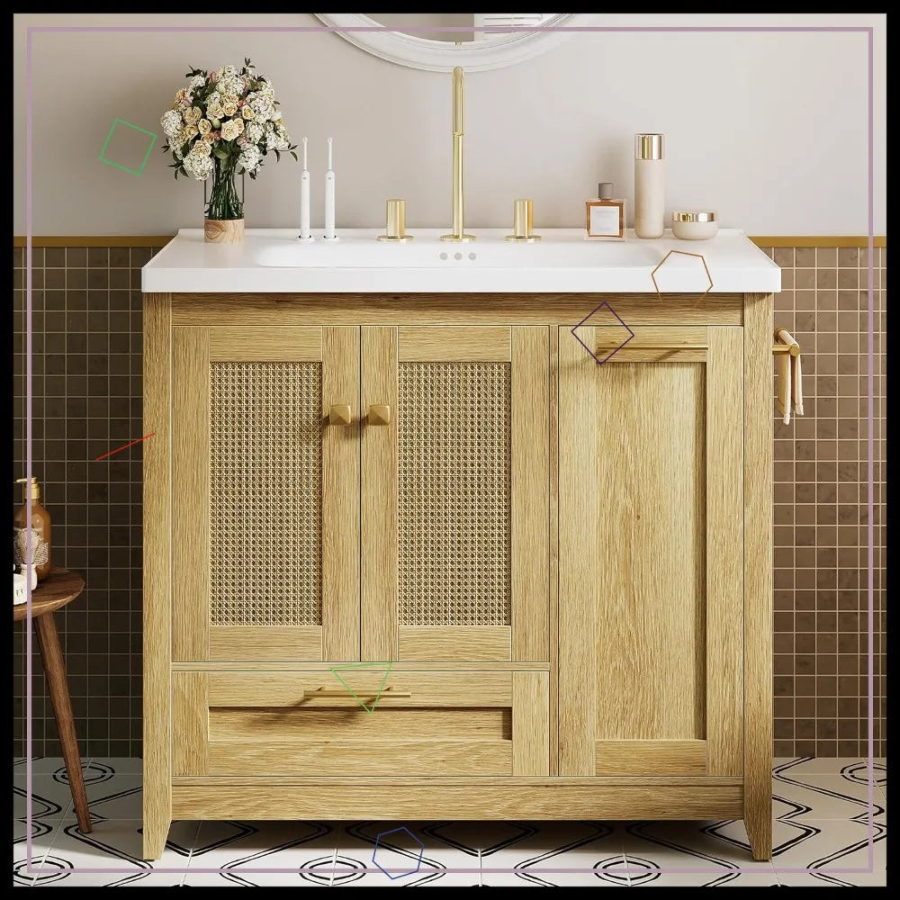 Freestanding Bathroom Vanity With Ceramic Sink And Storage