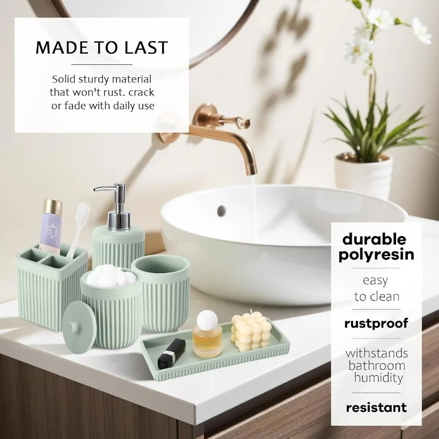 8-Piece Resin Bathroom Set With Shower Curtain And Accessories