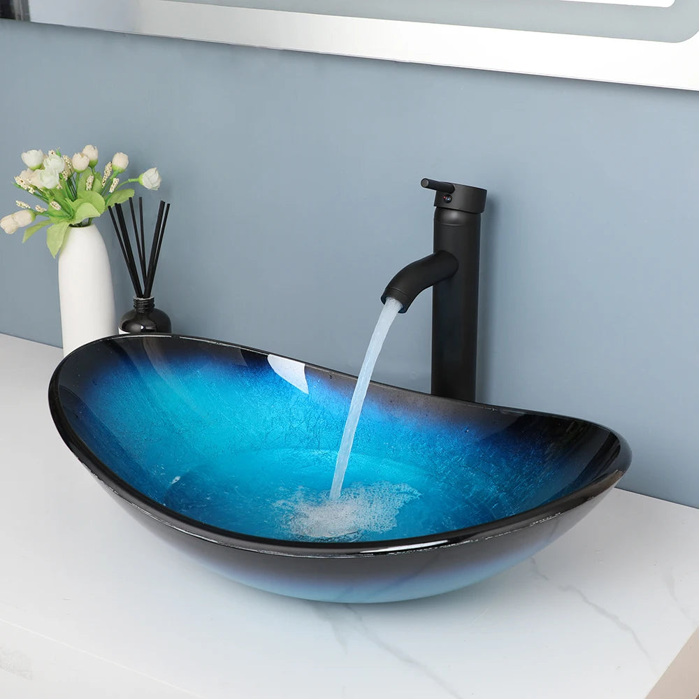 JIENI Tempered Glass Waterfall Spout Basin Faucet Set