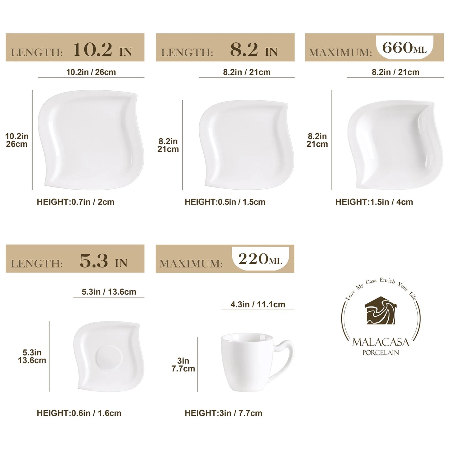 MALACASA Porcelain Dinner Set Tableware Service For Home Use