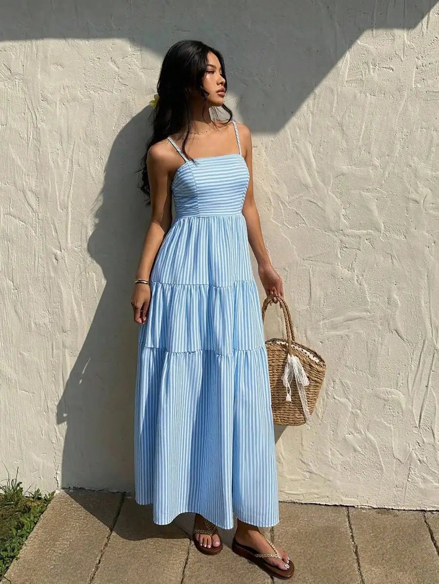 Textured Tiered Camisole Maxi Dress With Adjustable Straps