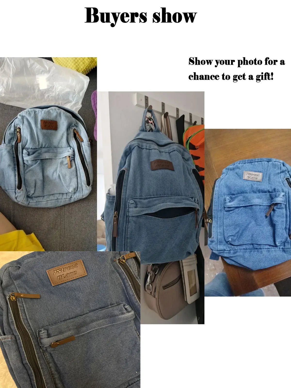 NONECN Denim School Backpack With Multiple Pockets And Large Capacity