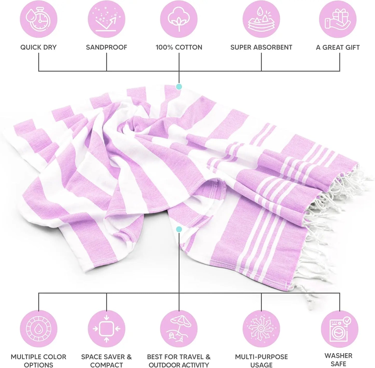 Turkish Beach Towel Set 4 Pack 100 Percent Cotton Travel