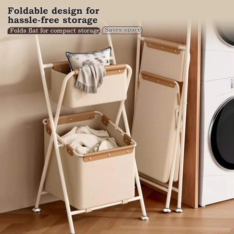 QIFANGHE 2-Tier Foldable Laundry Basket With Swivel Wheels