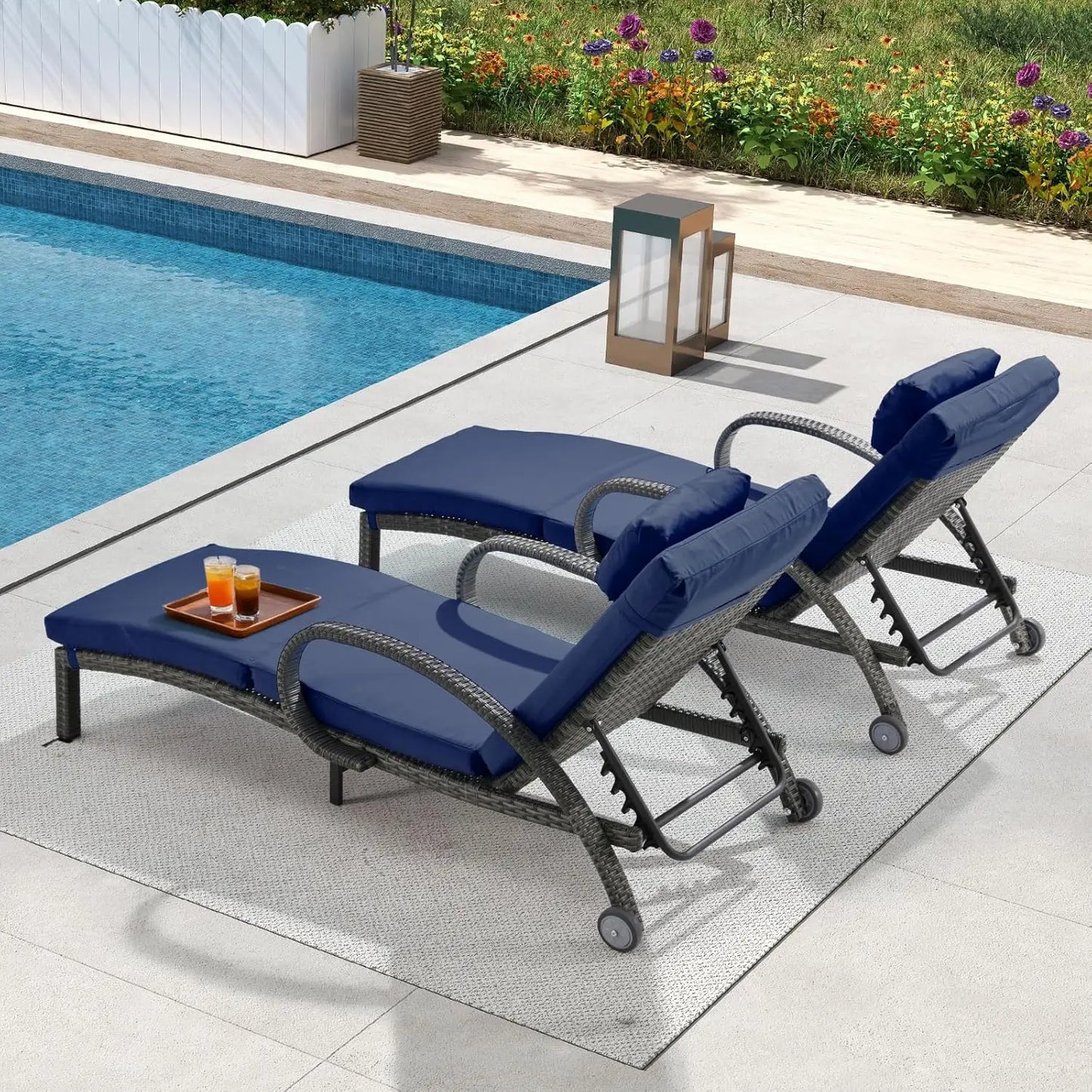 ZHENDAI Outdoor Pool Lounge Chairs With Adjustable Back