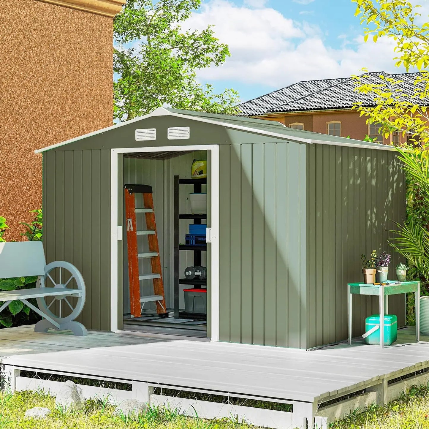Metal Outdoor Storage Shed With Double Lockable Doors And Air Vents