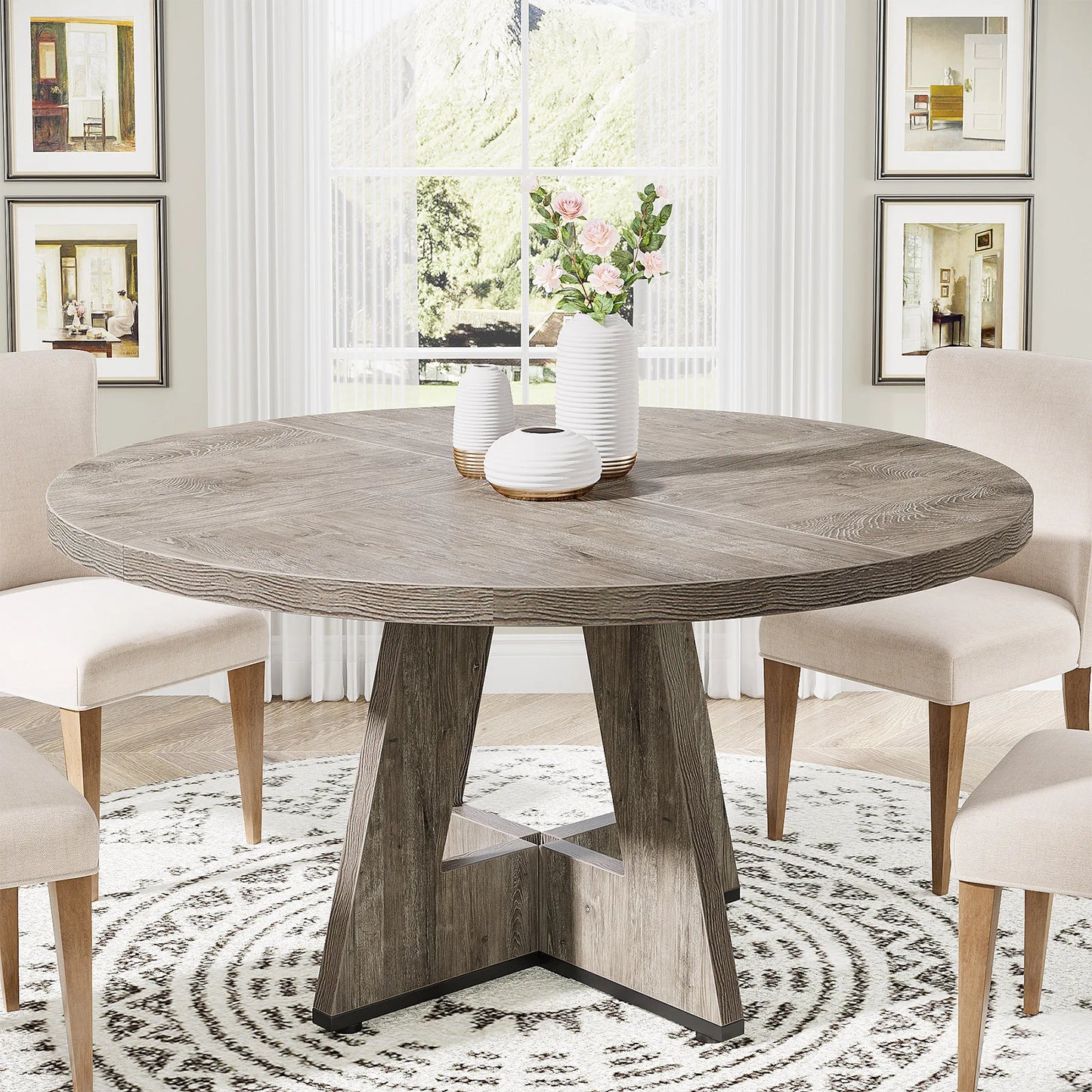 Tribesigns Round Dining Table For Four Farmhouse Kitchen