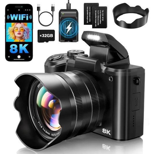 8K Dual Lens Digital Camera With WiFi And 16x Digital Zoom For Professional Photography