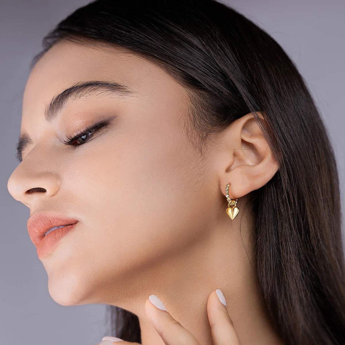 JIUZUAN 18K Gold Plated Heart Drop Moissanite Earrings