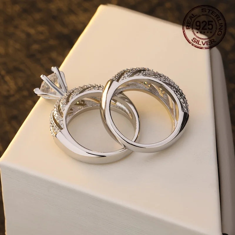 WPOOCC 925 Sterling Silver Gold Plated Zirconia Wedding Ring Set