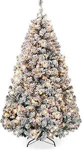 Best Choice Products Prelit Snow Flocked Artificial Christmas Tree
