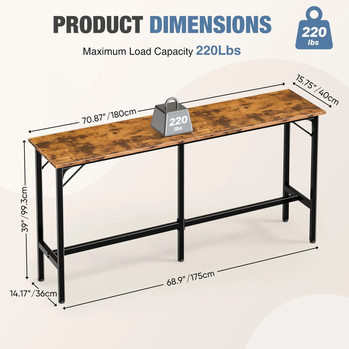 JHK Rectangular High Top Counter Height Table For Living Room
