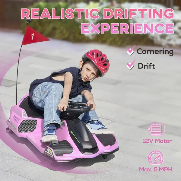 12V Electric Go Kart Drifting Ride On Toy With Music And Lights For Ages 8 To 12