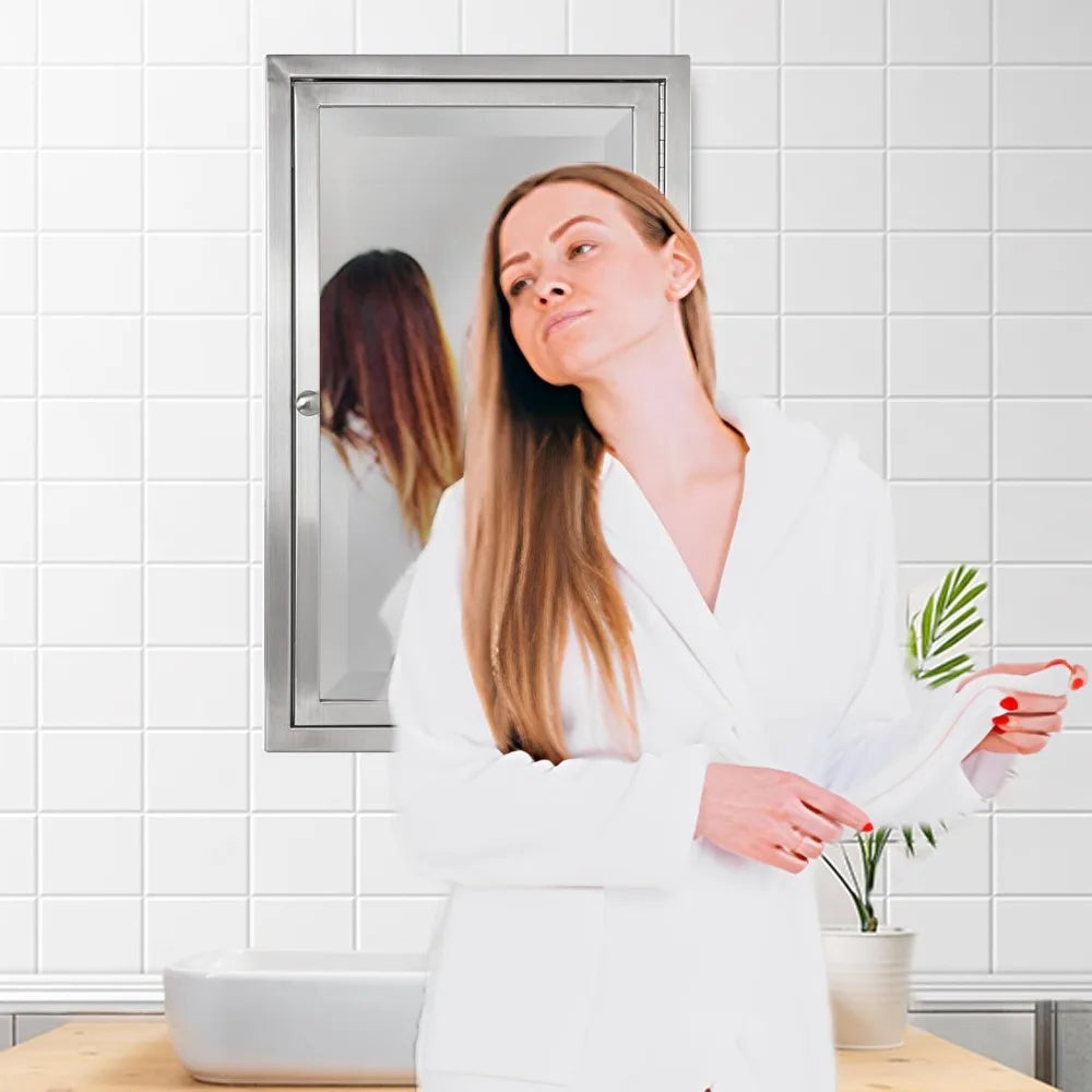 MKDK Recessed Medicine Cabinet Mirror Beveled Edge Storage