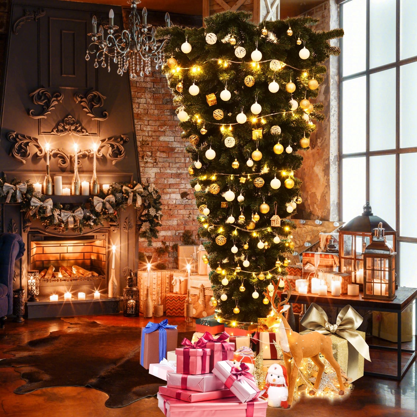 LIFEZEA Upside Down Christmas Tree Artificial For Home Office