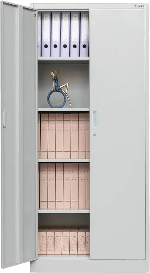 Metal Cabinet With 5 Adjustable Shelves And 2 Locking Doors