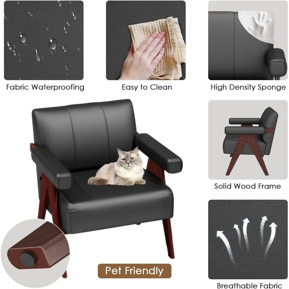 LZJV Leather Accent Chairs Set Of 2 Mid Century Modern