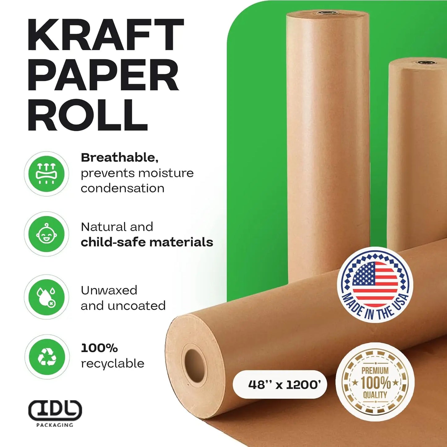 XMSJ USA Made Large Brown Kraft Paper Roll 30 Lb For Packing