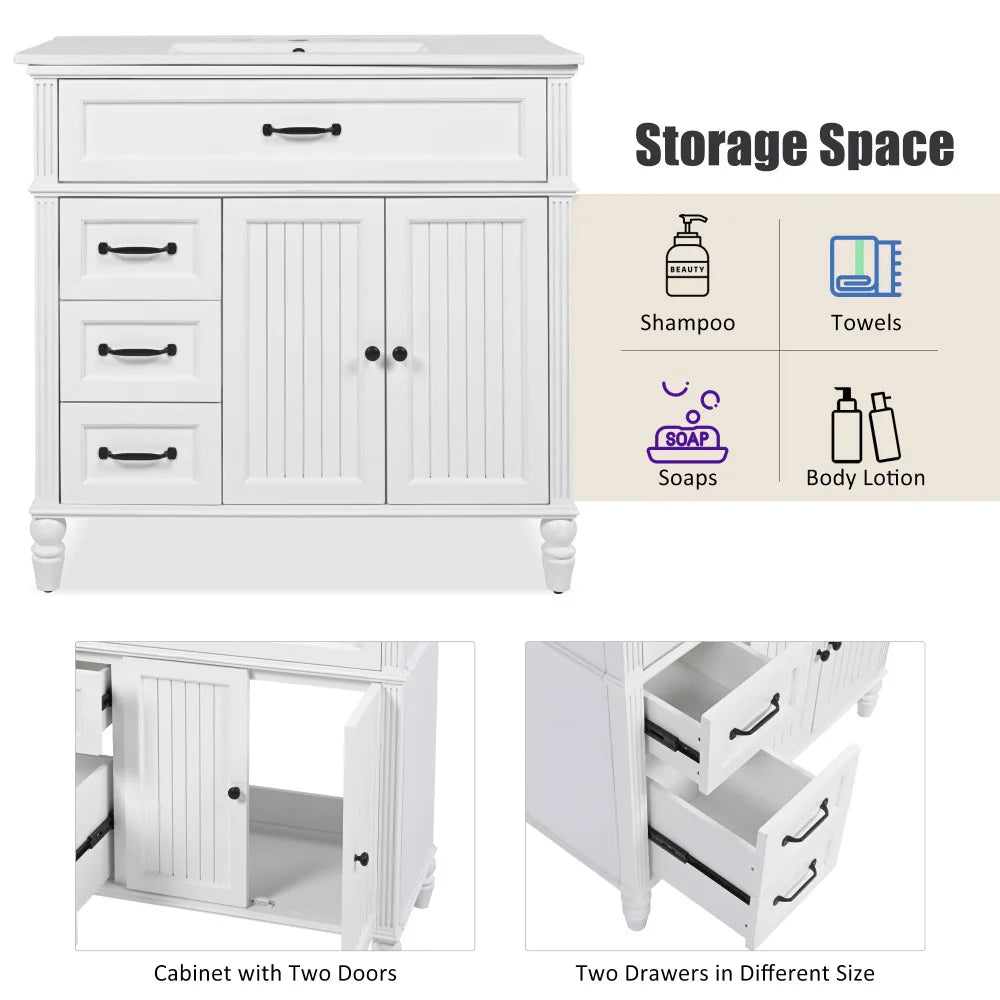 LWO Bathroom Vanity With Sink Cabinet Solid Frame MDF