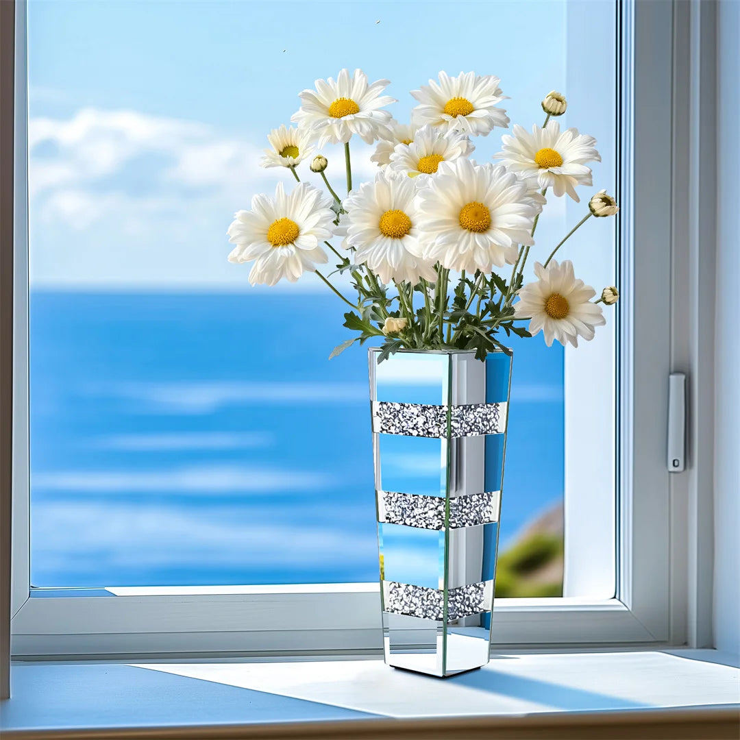 Modern Floor Vase With Crystal Mirror Finish For Floral Arrangements