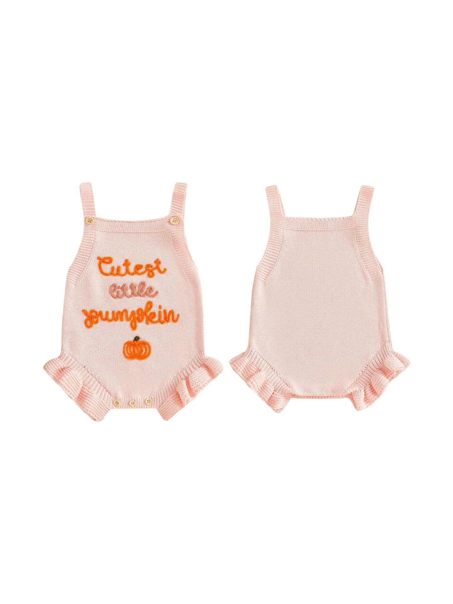 Infant Girl Sleeveless Knit Romper With Pumpkin Embroidery Bodysuit