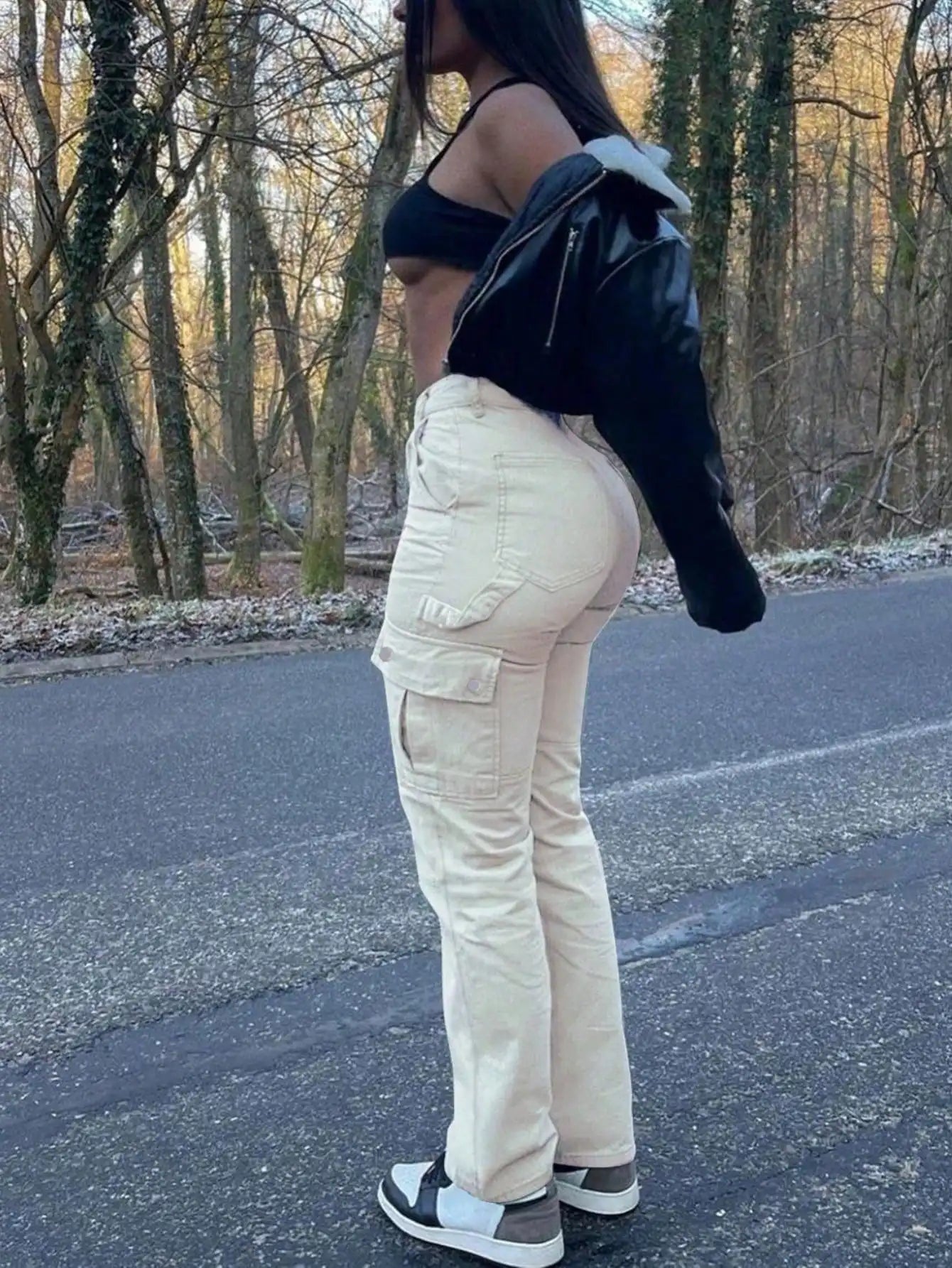 Women's Cargo Pants High Waisted Stretch Straight Leg Workwear
