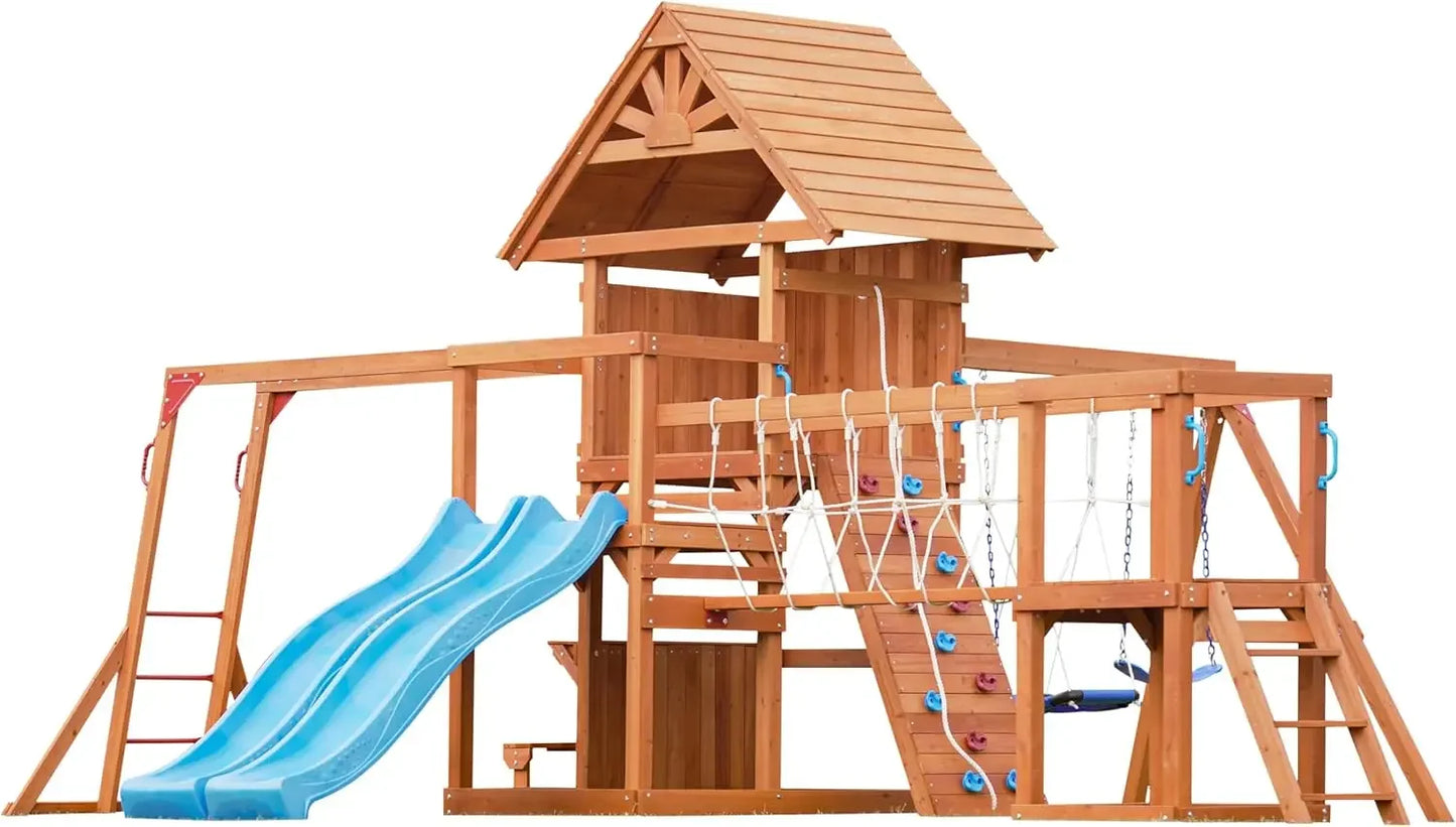 Swing Sets for Backyard With Plank Bridge and Monkey Bar