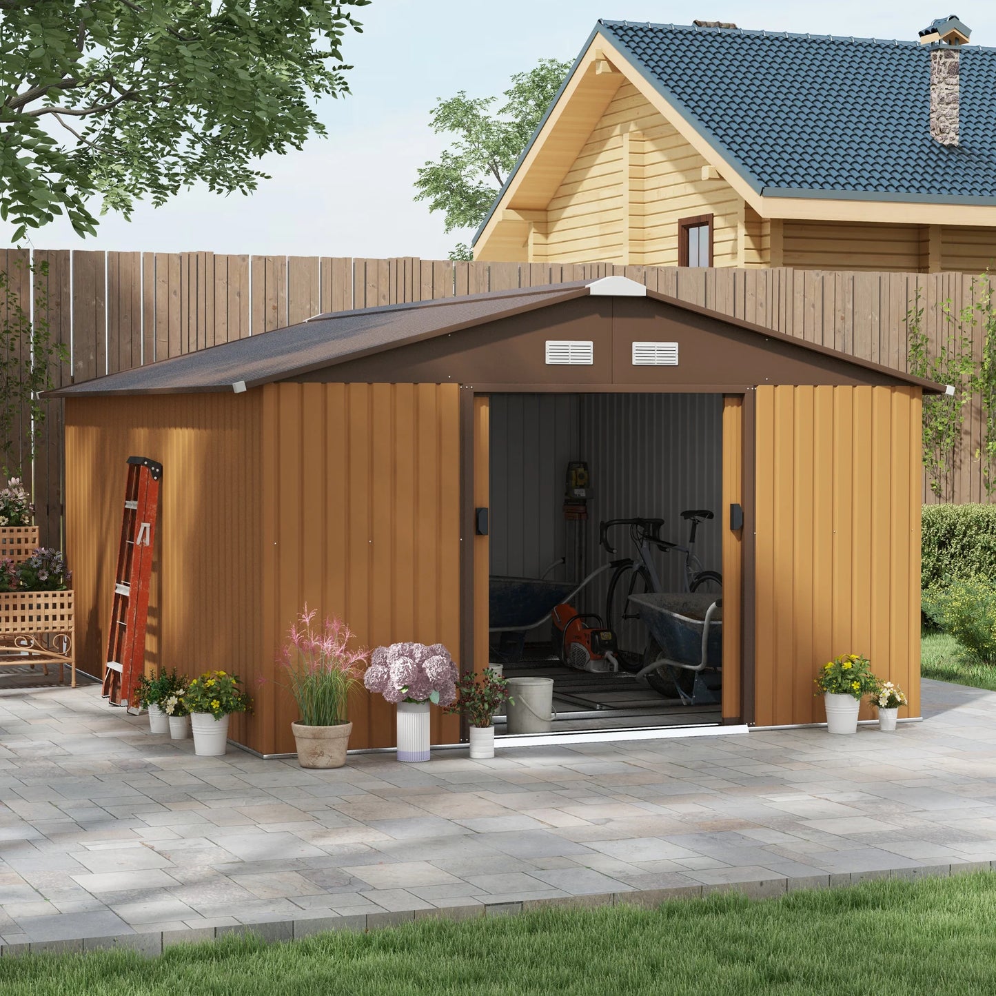 Outsunny Steel Outdoor Storage Shed For Backyard Garden